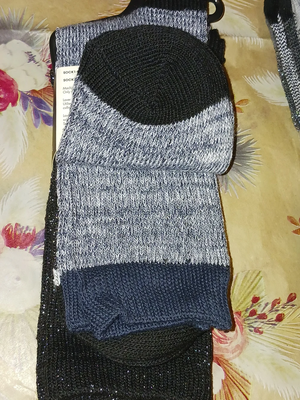 BCBGeneration Vince Camuto Black Grey Metallic Crew Socks Sparkle Thin Stripes